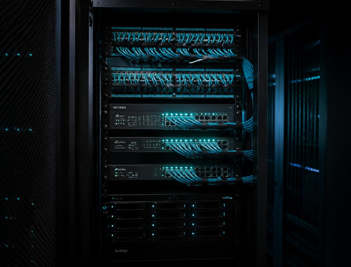 Sauber verkabelter Netzwerkschrank